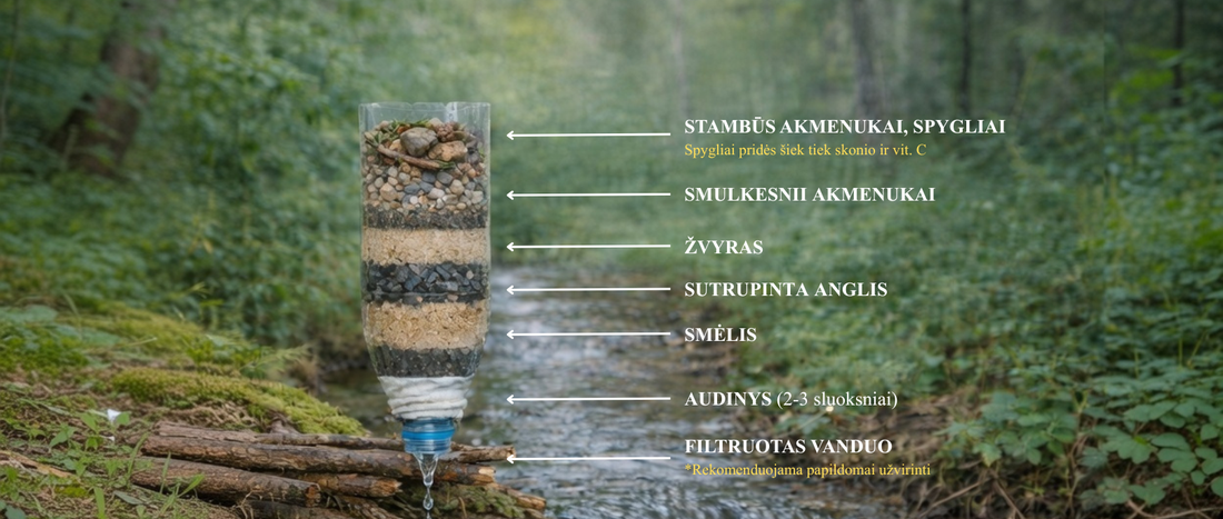 Kaip pasidaryti vandens filtrą gamtoje: bushcraft metodai žingsnis po žingsnio