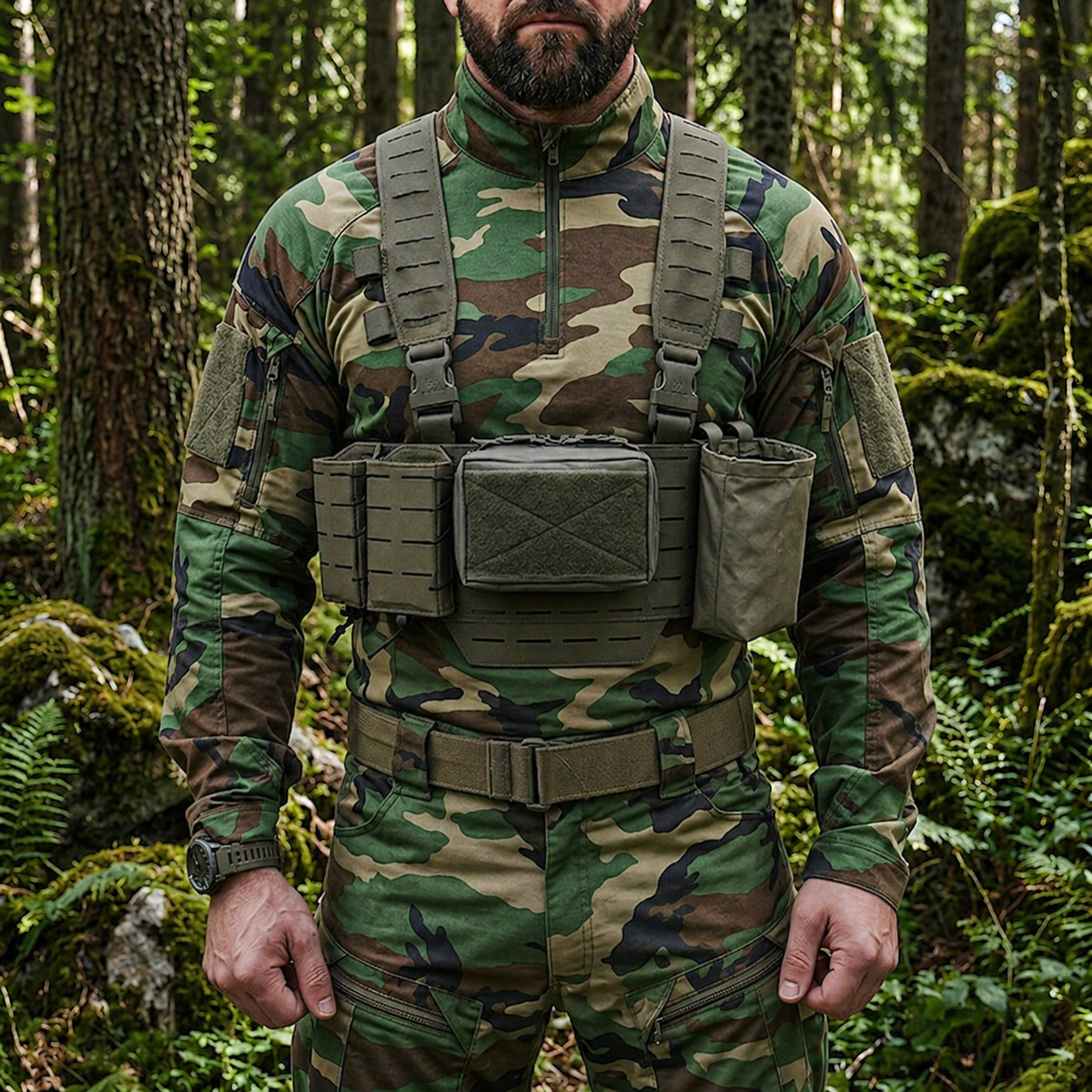 Šaulio sistema S1 žemo profilio. Susidedanti iš Direct action warwick slick liemenės, speed reload dėtuvių dėklo, matuza tactical mažojo administratoriaus ir tuščių dėtuvių dėklo